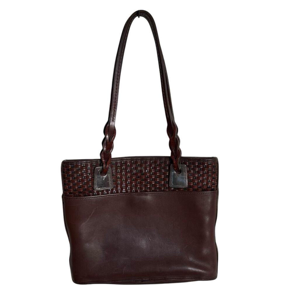 Brighton Brown Leather Basket Weave Design‎ Tote Handbag Purse Vintage - Picture 3 of 13